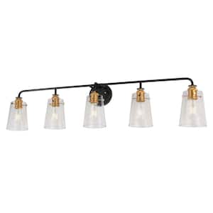 Ronna 5-Light Black and Soft Gold Bath Vanity Light with Clear Glass