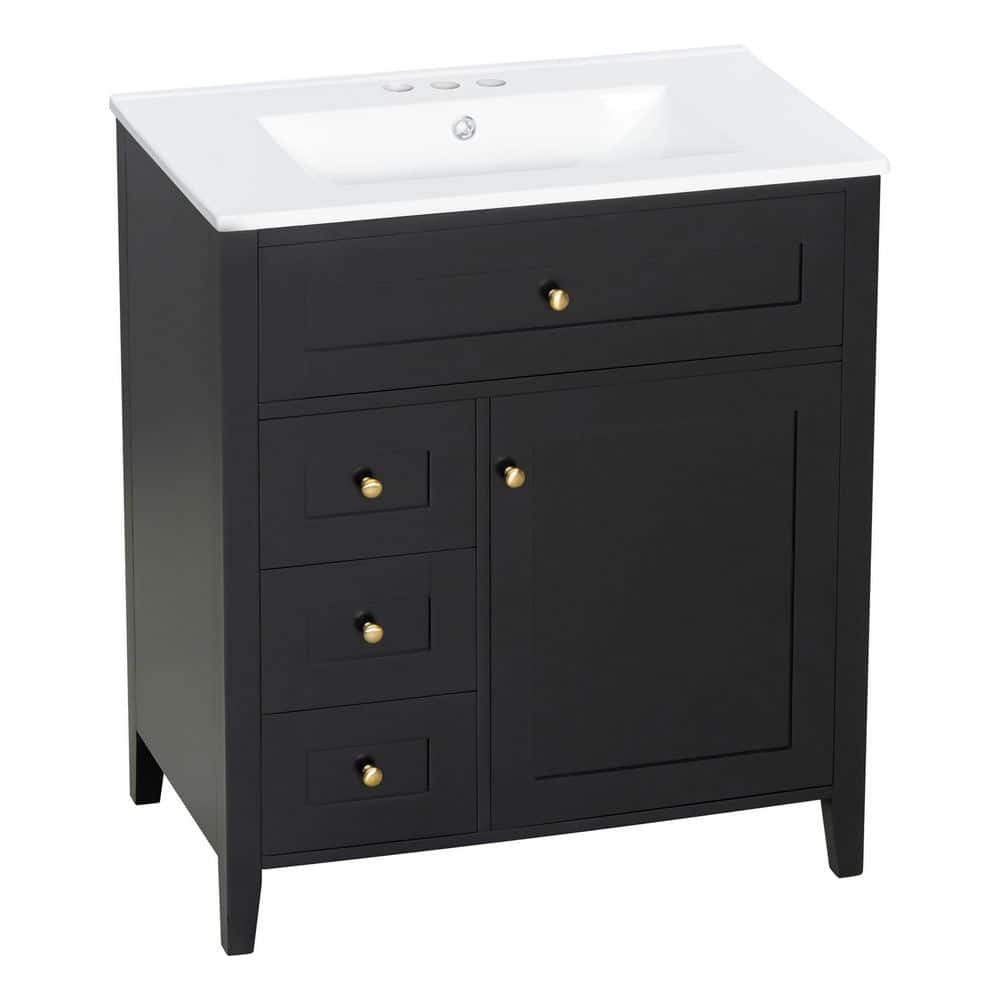 30 in. W x 18.3 in. D x 33.8 in. H Black Bathroom Vanity with Vessel Bathroom Sink ,3 Drawers and Adjustable Shelf price history on PriceWatchPro