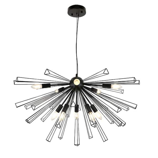 Unbranded 34.64 in. 10-Light Black Sputnik Sphere Modern Geometric Chandelier for Living Room Dining Room Entry Kitchen Island