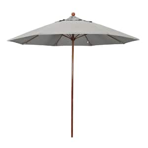 9 ft. Woodgrain Aluminum Commercial Market Patio Umbrella Fiberglass Ribs and Push Lift in Granite Sunbrella