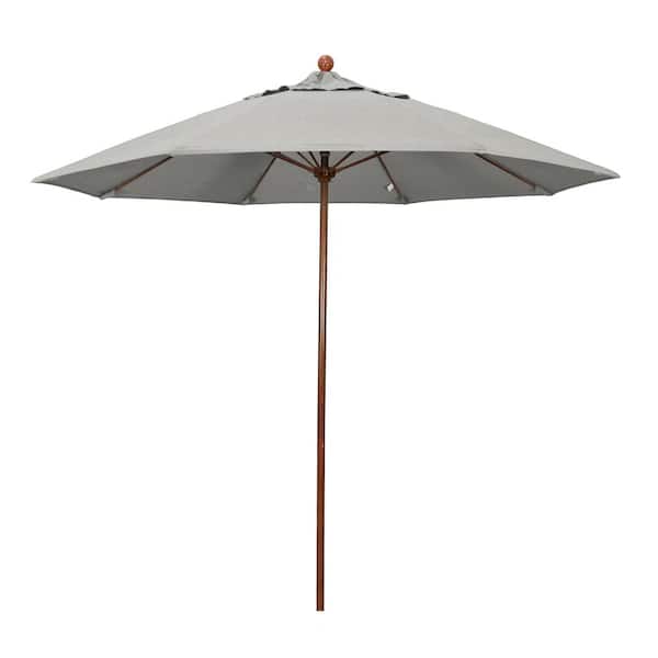 California Umbrella 9 ft. Woodgrain Aluminum Commercial Market Patio Umbrella Fiberglass Ribs and Push Lift in Granite Sunbrella