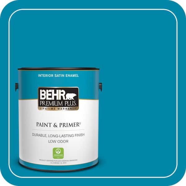 BEHR PREMIUM PLUS 1 gal. #P490-6 Hacienda Blue Satin Enamel Low Odor Interior Paint & Primer