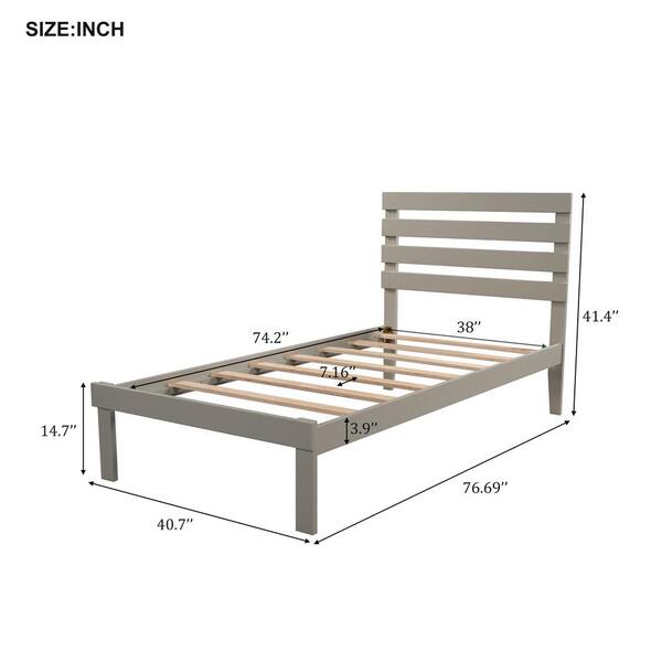 Anbazar Gray Twin Bed Frame Wood, Average Width Of Twin Bed Frame