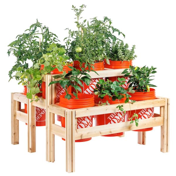 Greenes Fence 43 in. x 43 in. x 30 in. 2-Tiers 9-Bucket Elevated Unfinished Wood Cedar Garden Frame Raised Beds