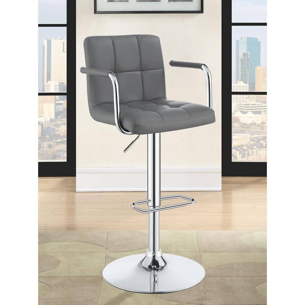 Gray Adjustable Swivel Bar Stool with Chrome Base