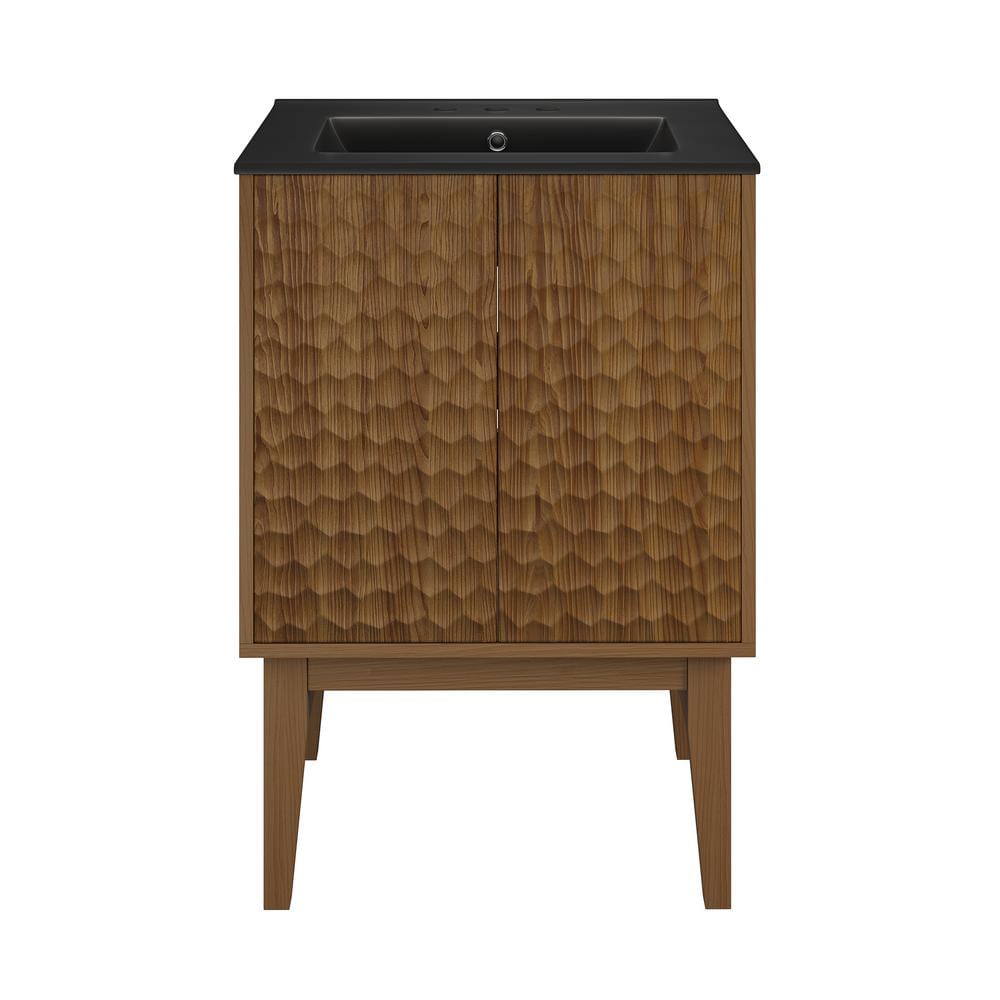 Bosse 24 in. Freestanding Bathroom Vanity in Brown Oak with Black Ceramic 3-Hole Centerset Sink Top price history on PriceWatchPro