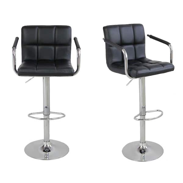 Winado 45 in. Height Adjustable Black Iron 32.5" Bar Stool with Armrest PU Leather Seat (Set of 2)