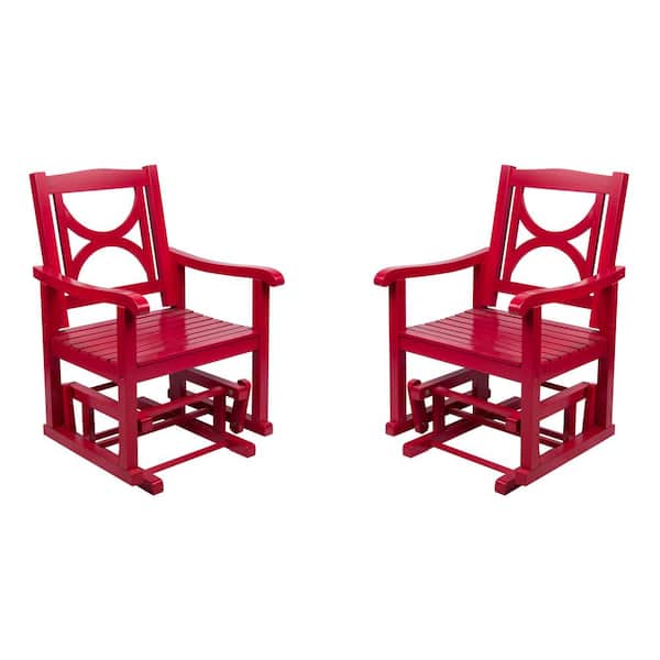 Shine Company Set of 2 39 in. H Chili Pepper Finish Wooden Outdoor Luna Glider Chair, Yard Patio Garden Wood Furniture