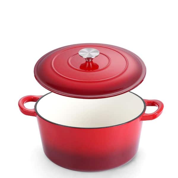 7 qt. Enameled Cast Iron Dutch Oven, Round Stock Pot with Lid, Non-Stick Cookware for Gas, Electric, Induction, Red