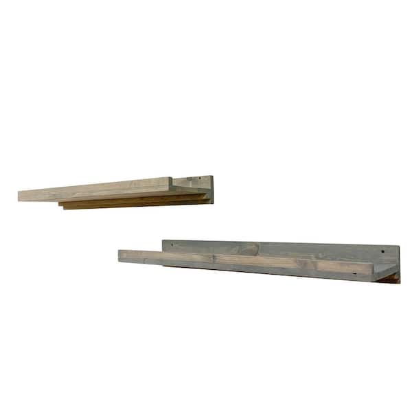 Intrinsic Haven Rustic Luxe 36 in. W x 10 in. D Gray Pine Wood Set of 2 Decorative Wall Shelf
