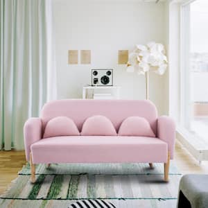 59.1 in Wide Round Arm Teddy Fabric Modern Rectangle Sofa in Pink