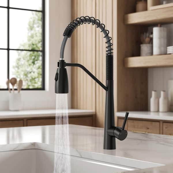 Single Handle Matte Black 20 in. H Pull Down Sprayer Kitchen Faucet 360° Spout Swivel