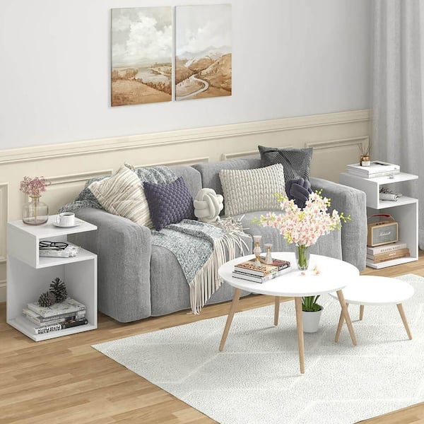 Gymax 13 in. S-Shaped Side Table for Small Space Morden Wood End