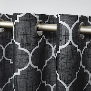 Bensen Trellis Black/White Trellis Blackout Grommet Top Curtain, 52 in. W x 96 in. L (Set of 2)