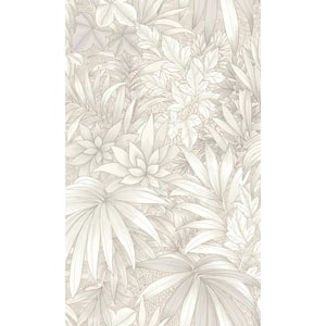 White Jungle Leaves Botanical Textured Print Non-Woven Non-Pasted Textured Wallpaper 57 sq. ft.