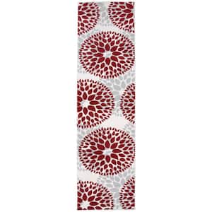 Modern Contemporary Floral Circles Red 2 ft. x 7 ft. 2 in. Indoor Runner Rug