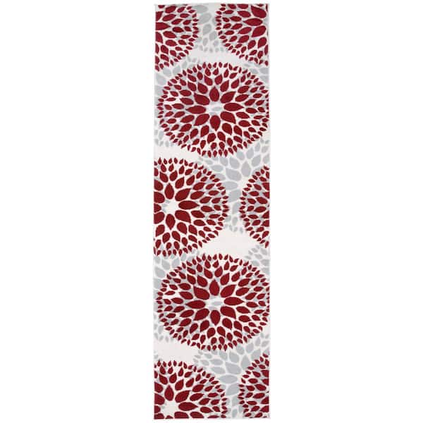 World Rug Gallery Modern Contemporary Floral Circles Red 2 ft. x 7 ft. 2 in. Indoor Runner Rug
