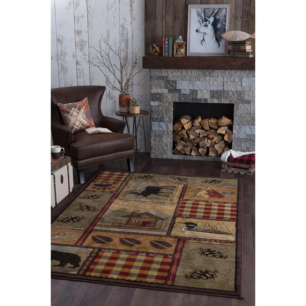 Tayse Nature Area Rug 6548 Novelty Multi-Color Bears Moose 8' 9" x 12' 3" Rectangle