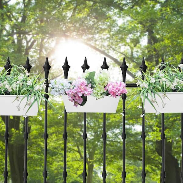 Unbranded 16 in. White Metal Railing Planters Outdoor Balcony, 3-Pieces  HPCQCV6HZQ