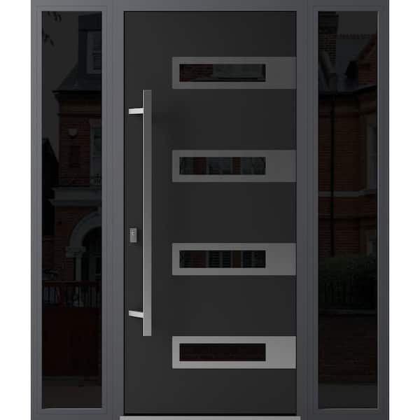 VDOMDOORS 0131 60 in. x 80 in. Right-hand/Inswing 2 Sidelights Tinted Glass Black Enamel Steel Prehung Front Door with Hardware