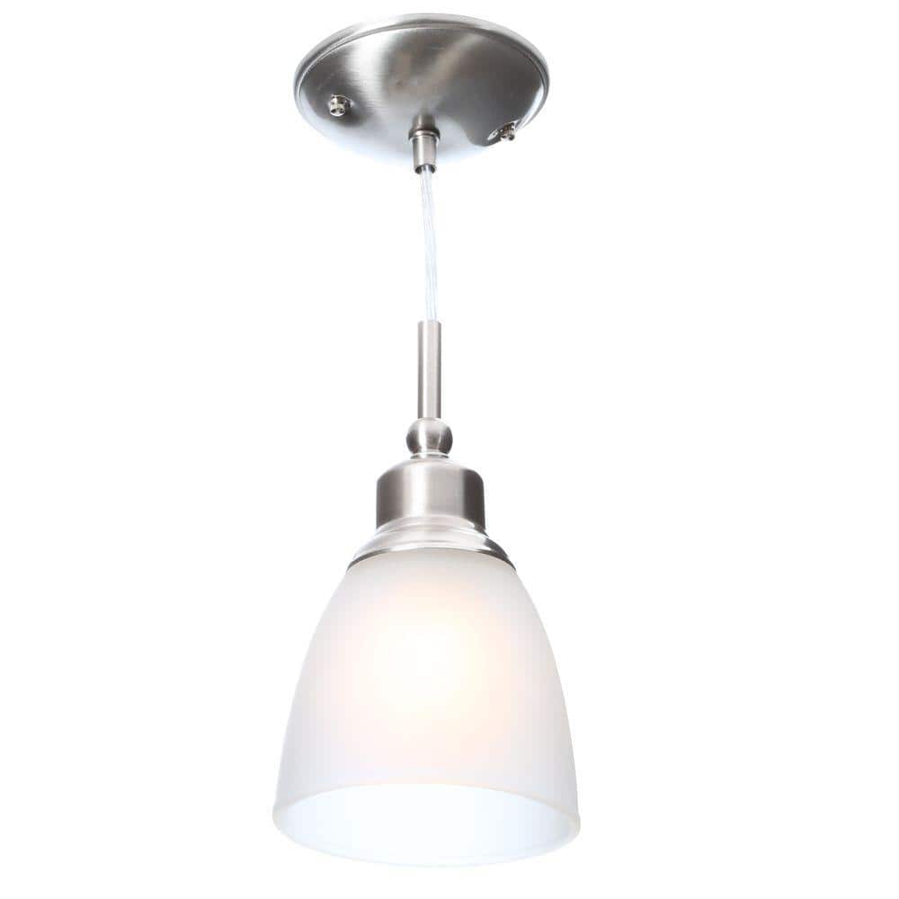 Hampton Bay Riverbrook 1-Light Brushed Nickel Mini Pendant with Frosted White Glass Shade (3-Pack) -  HBV8991-BN