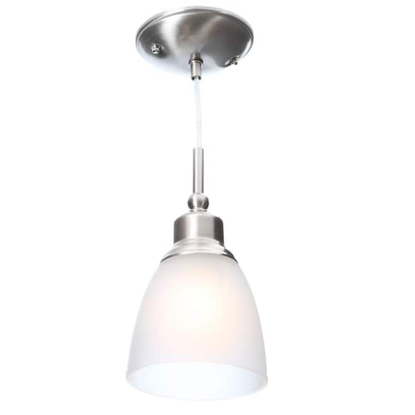 Hampton Bay Riverbrook 1-Light Brushed Nickel Mini Pendant with Frosted White Glass Shade (3-Pack)