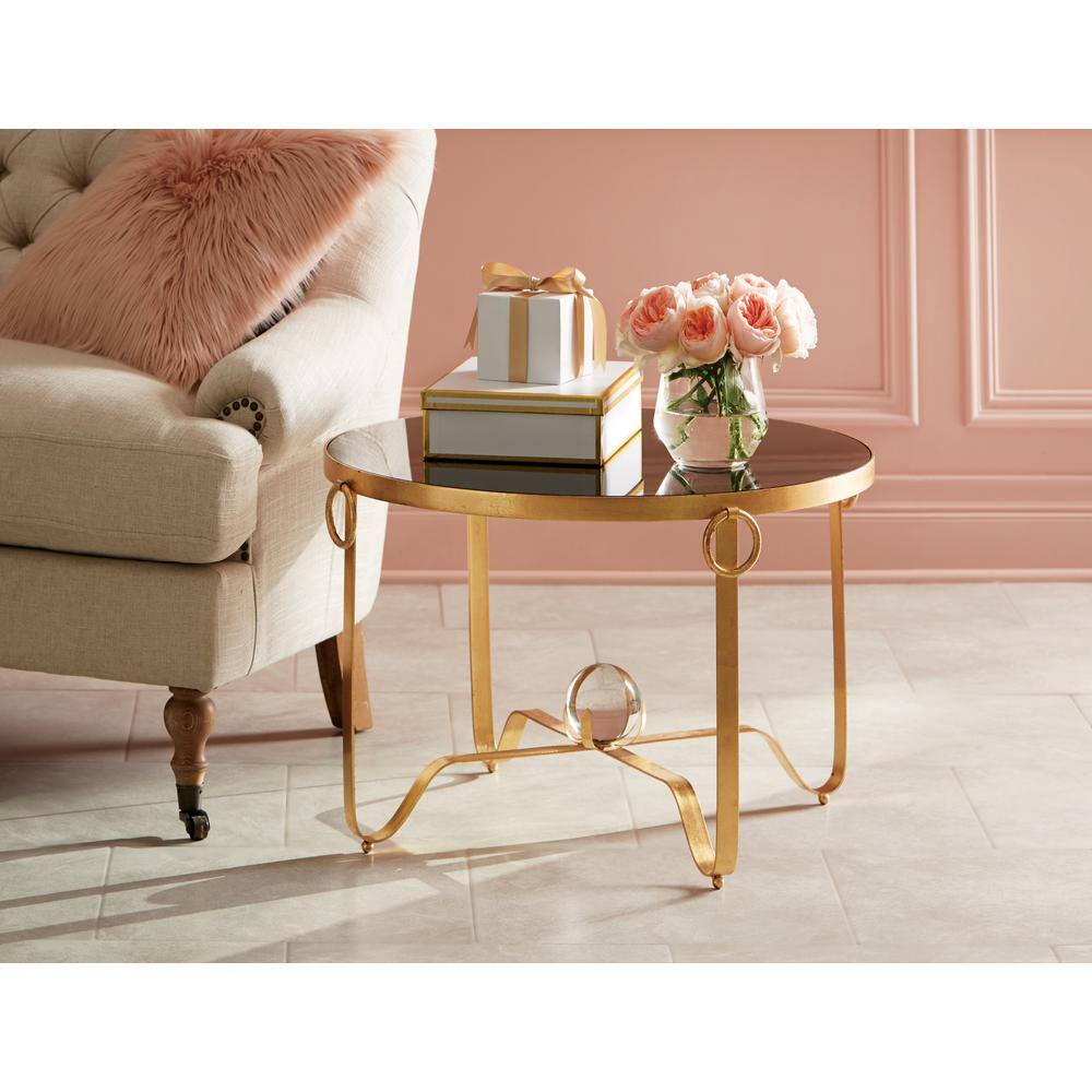 Elisha Transitional Round Coffee Table in Gold and Black Glass