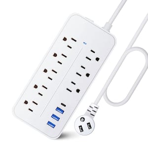 20 ft. Surge Protector Power Strip Long Extension Cord with USB C Wall Mount Flat Plug Desk 8 Outlets for Travel