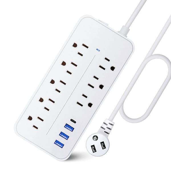 Lukyamzn 20 ft. Surge Protector Power Strip Long Extension Cord with USB C Wall Mount Flat Plug Desk 8 Outlets for Travel