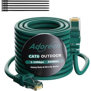 150 ft. Cat 6 Heavy Duty Waterproof Direct Burial RJ45 Ethernet Cable with 15 Ties - Green