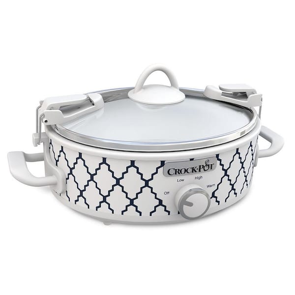 Crock-Pot Casserole Crock 2.5 Qt. White and Blue Slow Cooker with Locking Lid