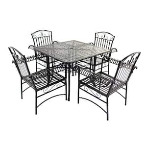 Black 5-Piece Steel French Quarter Outdoor 38 in. Square Dining Set with 1 Table and 4 Arm Chairs