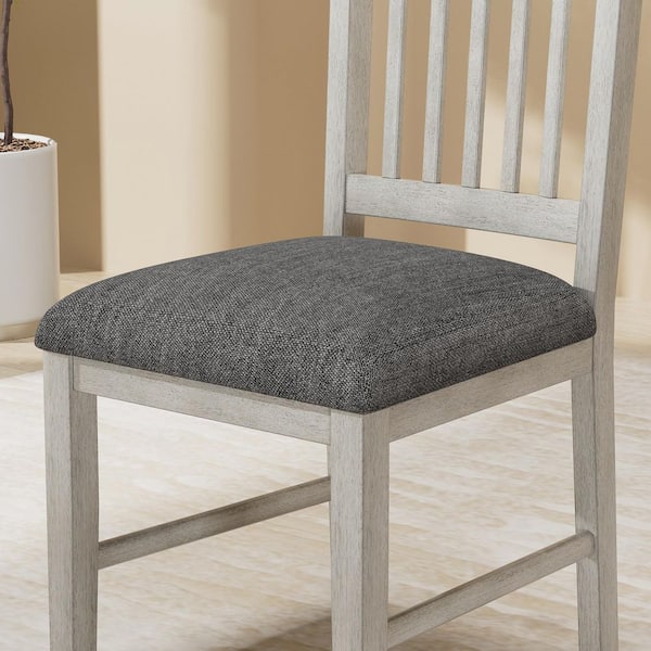 Slat Back Dining Chairs (Set of 6), Upholstered Gray Dining Chair with Wooden Legs, Farmhouse and Modern Dining Chairs