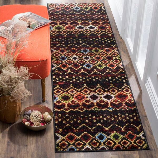 Amsterdam Black/Multi 2 ft. x 18 ft. Multi-Diamonds Chevron Runner Rug