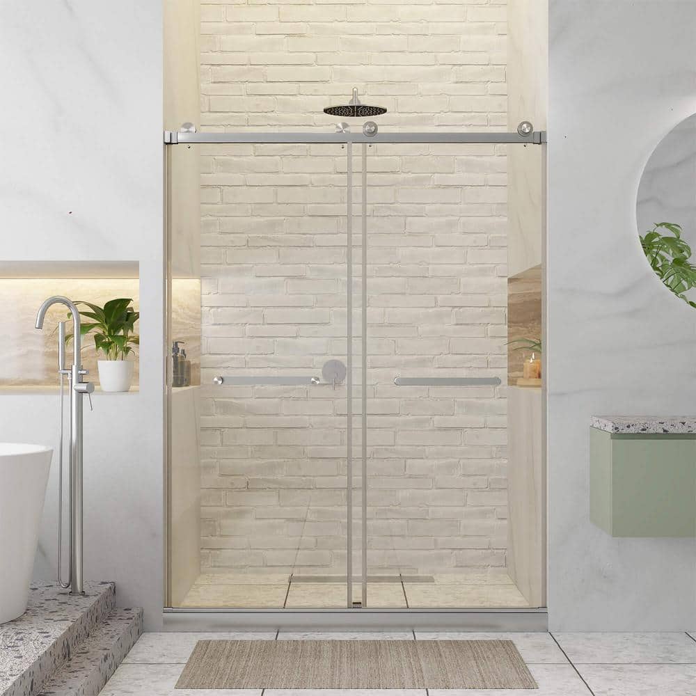 48'' W x 80'' H Satin Nickel Frameless Sliding Shower Door