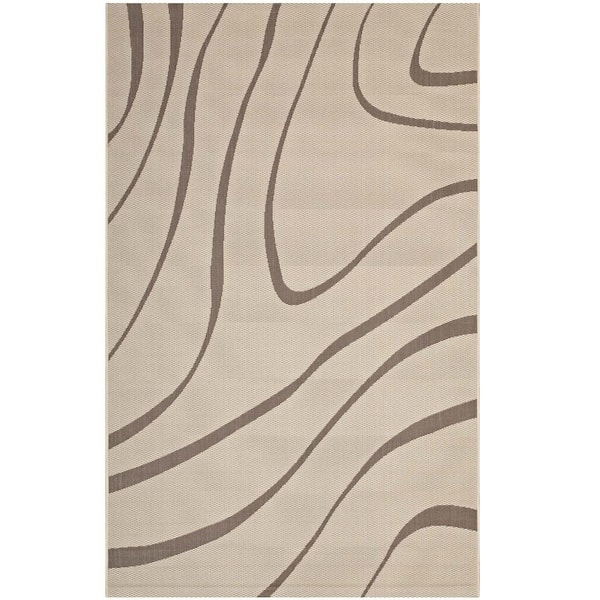 MODWAY Surge Swirl Abstract 5 ft. x 8 ft. Indoor and Outdoor Area Rug in Light and Dark Beige