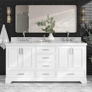 Stafford 73 in. W x 22 in. D x 36 in. H Double Sink Freestanding Bath Vanity in White with Carrara White Marble Top