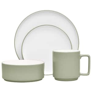 Colortex Stone Sage Green Porcelain 4-Piece Place Setting, Service for 1