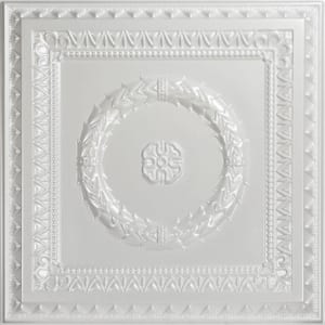Laurel Wreath White Pearl 2 ft. x 2 ft. PVC Glue-up or Lay-in Faux Tin Ceiling Tile (40 sq. ft./case)