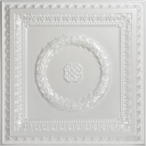 FROM PLAIN TO BEAUTIFUL IN HOURS Laurel Wreath White Pearl 2 ft. x 2 ft. PVC Glue-up or Lay-in Faux Tin Ceiling Tile (40 sq. ft./case)