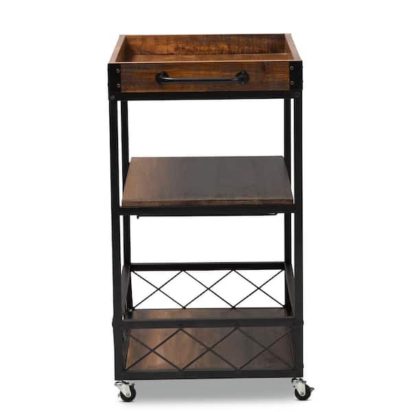 Baxton Studio Capri Golden Oak and Black Bar Cart With Rack 153