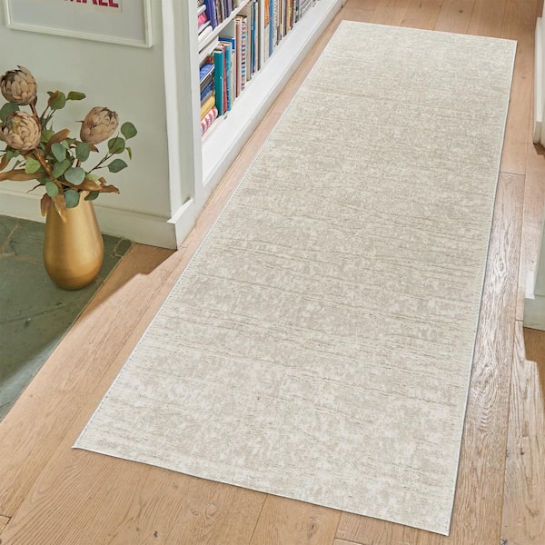 Trevi Kosmas Cream 2 ft. x 6 ft. Abstract High-Low Indoor Runner Rug
