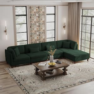 120.5 in. Straight Arm 5-Piece Corduroy Upholstered Modular Free Combination Sectional Sofa in Hunter Green with Ottoman