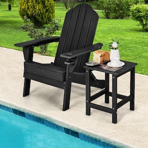 14 in. Black Square HDPE End Table Weather Resistant Garden in Black