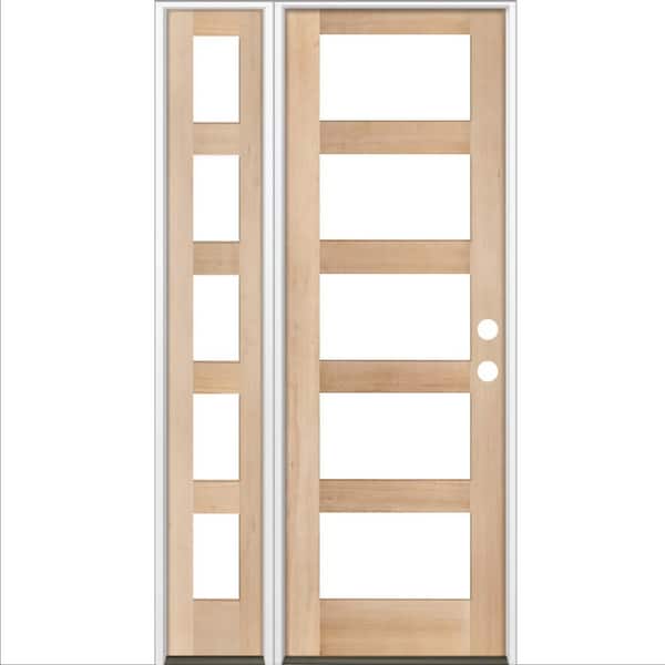 Krosswood Doors 46 in. x 96 in. Modern Hemlock Left-Hand/Inswing Clear Glass unfinished Wood Prehung Front Door with Left Sidelite