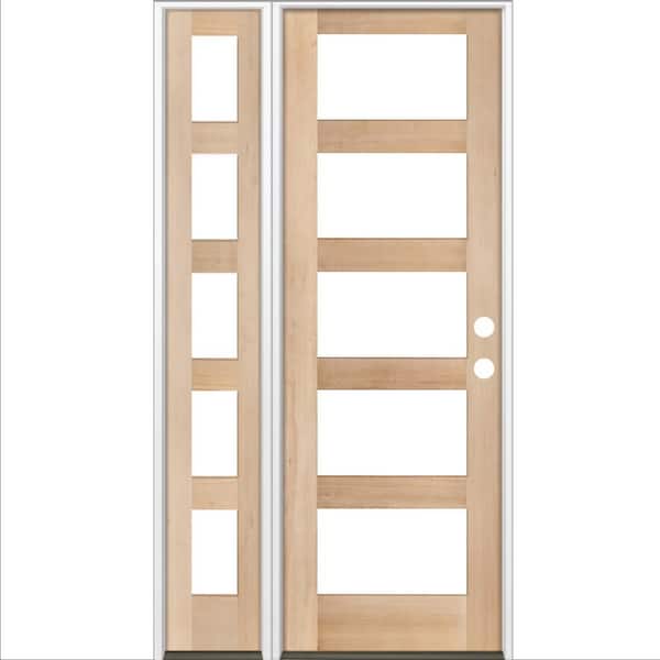 Krosswood Doors 50 in. x 96 in. Modern Hemlock Left-Hand/Inswing Clear Glass unfinished Wood Prehung Front Door with Left Sidelite