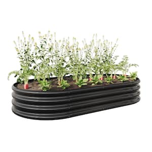 70.86 in. L x 35.43 in. W x 11.42 in. H Metal Raised Garden Bed Oval Raised Planter Bed Vegetables Flowers in Black