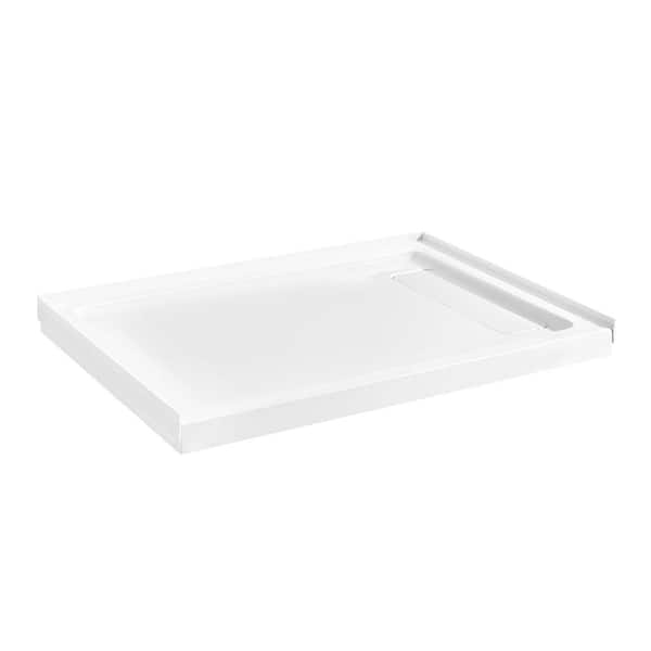48-in L x 34-in W Alcove or Corner Shower Pan Base Rectangle with Hidden Side Drain, White Acrylic, Reversible Design
