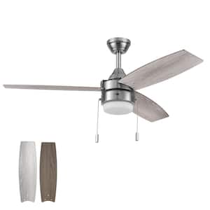 Berryhill 48 in. Color Changing LED Dual Mount Brushed Nickel Ceiling Fan with 3 Reversible Blades and Pull Chains