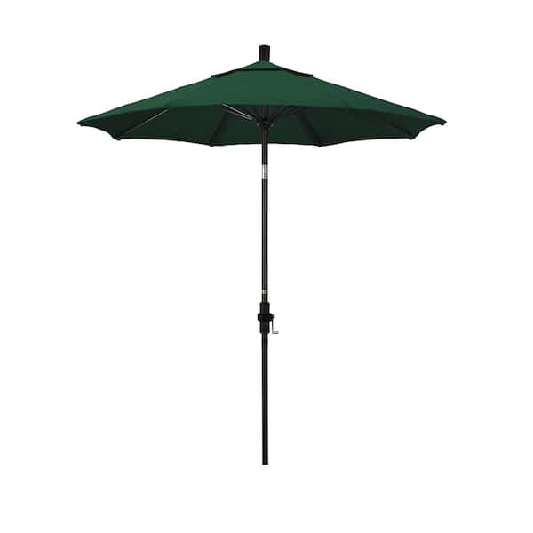 California Umbrella 7.5 ft. Matted Black Aluminum Market Collar Tilt Patio Umbrella Fiberglass Ribs and in Hunter Green Olefin